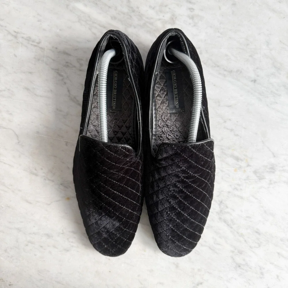 Giorgio Brutini men's black velvet quilted loafers‎ size 9